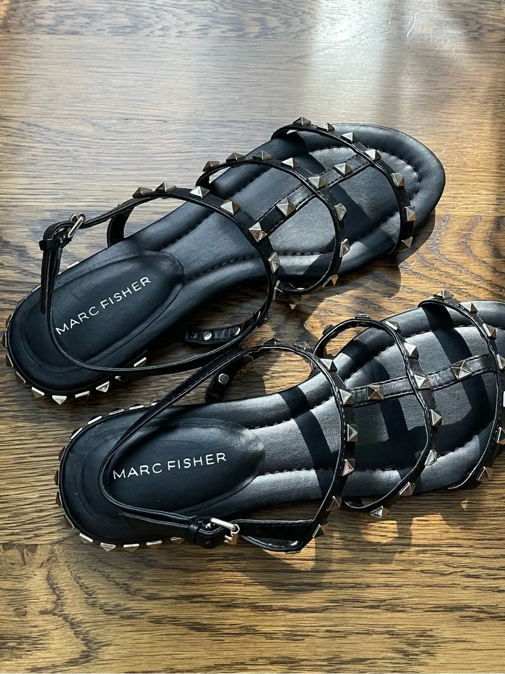 Marc Fisher Black Pyramid Stud Strappy Sandals